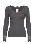 Rwbenita Ls O-Neck Lace T-Shirt Grey Rosemunde