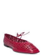 Sway Slit Black Leather Ballet Flats Red ALOHAS