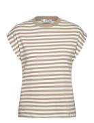 Striped Short-Sleeved T-Shirt Beige Mango