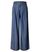 Slfjanna Hw Pleated Chambray Pant B Blue Selected