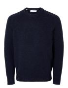 Slhrai Ls Knit Crew Neck Noos Navy Selected