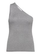 Slflura Lurex Shoulder Knit Top Grey Selected