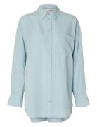 Slfmaddie Ls Striped Tencel Shirt B Blue Selected