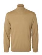 Slhtray Ls Knit Merino Roll Neck Noos Khaki Selected