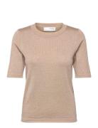 Slflura Lurex 2/4 Knit O-Neck Beige Selected