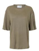 Slfvilja Linen Ss Tee Khaki Selected