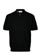 Slhcran Ss Knit Structure Half Zip Polo Black Selected