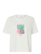 Slfessential Ss Boxy Printed Tee White Selected