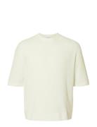 Slhcolton Ss Knit Structure Tee Cream Selected