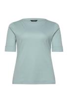 Stretch Cotton Boatneck Top Blue Lauren Women