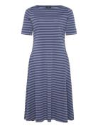 Striped Stretch Cotton Midi Dress Blue Lauren Women