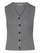 Rib-Knitted V-Neck Vest Grey Weekday