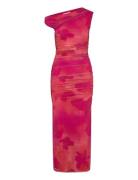Floral Midi-Dress With Asymmetrical Neckline Pink Mango