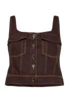 2251 Denim, Cropped Denim Bustier Brown STINE GOYA