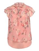 Floral Ruffle-Trim Georgette Blouse Pink Lauren Women