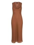 Draped-Neck Lyocell Dress Brown Mango
