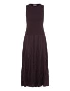 Combined-Fabric Long Dress Brown Mango