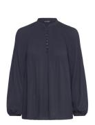 Pleated Georgette Blouse Navy Lauren Ralph Lauren