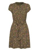 Floral Belted Georgette Pintucked Dress Green Lauren Ralph Lauren