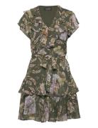 Floral Belted Crinkle Georgette Dress Green Lauren Ralph Lauren
