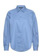 Cotton Poplin Blouson-Sleeve Shirt Blue Lauren Ralph Lauren