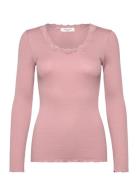 Silk T-Shirt W/ Lace Pink Rosemunde