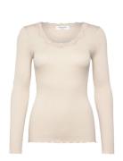 Rwbabette Silk Ls U-Neck Lace T-Shi Cream Rosemunde