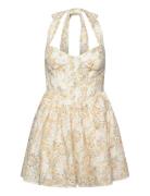 Pollie Halter Mini Dress Yellow Bardot