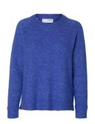 Slflulu Ls Knit O-Neck Noos Blue Selected