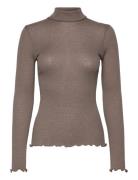 Rwburlington Wool Ls T-Neck T-Shirt Brown Rosemunde