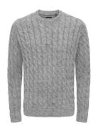 Onskicker Life Reg 3 Cable Crew Knit Grey ONLY & SONS