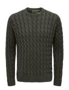 Onskicker Life Reg 3 Cable Crew Knit Khaki ONLY & SONS