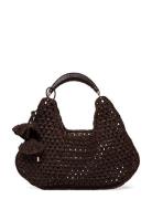 Natural Fibre Shoulder Bag With Flower Charm Brown Mango