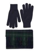 Barbour Tartan Scarf And Glove Gift Set Navy Barbour