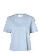 Slfessential Ss Boxy Tee Noos Blue Selected