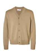 Slhtray Ls Merino Chunky V-Neck Cardigan Beige Selected