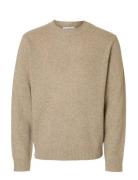 Slhneil Ls Knit Neps Crew Neck Beige Selected