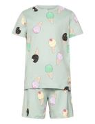 Pyjama Tee Shorts Set Aop Summ Green Lindex