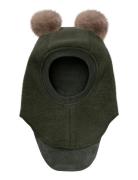 Balaclava Wool Alpaca Pompoms Khaki Huttelihut