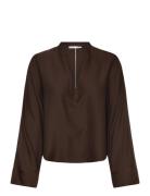 Nina V-Neck Silk Blouse Brown Ahlvar Gallery