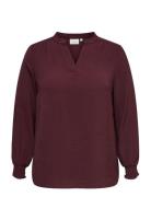 Carmetta Life V-Neck Top Wvn Noos Burgundy ONLY Carmakoma