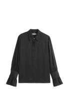 Sateen Ruffle Cuff Ls Shirt Black Tommy Hilfiger