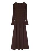 Smock Detail Maxi Dress Brown Lexington Clothing