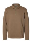 Slhmarc Rib Ls Polo Brown Selected