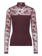 Rmwbalta Modal Ls T-Neck Full Lace Burgundy RM By Rosemunde