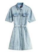 Belted Ss Trucker Denim Dress Blue Tommy Jeans