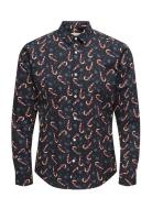 Onself Xmas Aop Slim Poplin Ls Shirt Black ONLY & SONS