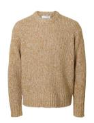 Slhchicago Ls Knit Relaxed Crew Neck Beige Selected