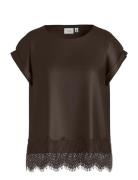 Viellette S/S Full Satin Lace Top - Noos Brown Vila