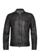 Costner Zipped Leather Jacket Skinnjakke Skinnjakke Black Jofama